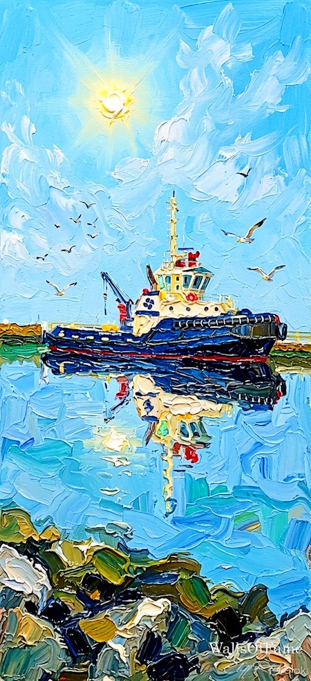 Animal, Art, Bird, Boat, Painting, Person, Transportation, Vehicle, Watercraft